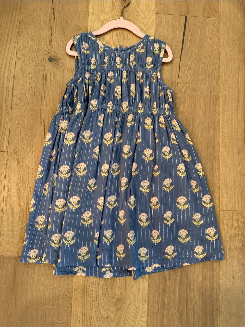 Pink Chicken Blue Floral Stripe Sleeveless Dress